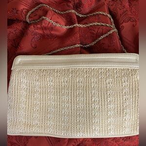 Delicate Ivory Sweater Knit Style Clutch or Crossbody Bag with Chain Strap.